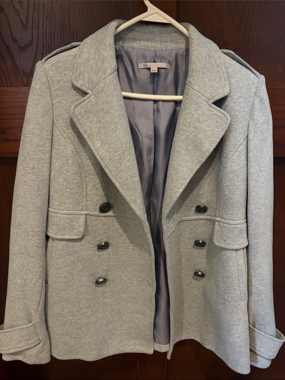 Tailored Light Gray Double-Breasted Pea Coat GAP size small- Women's